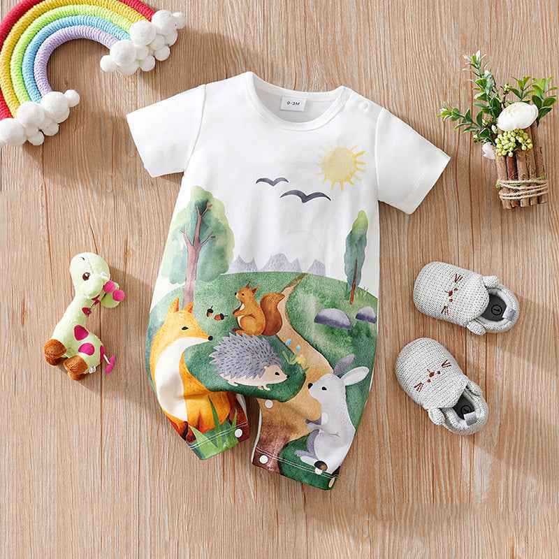 Summer Baby Animal Print Romper – Short Sleeve Newborn Jumpsuit