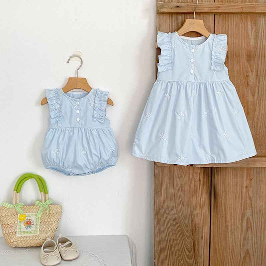 Baby Girl Embroidered Bow Dress & Romper Set