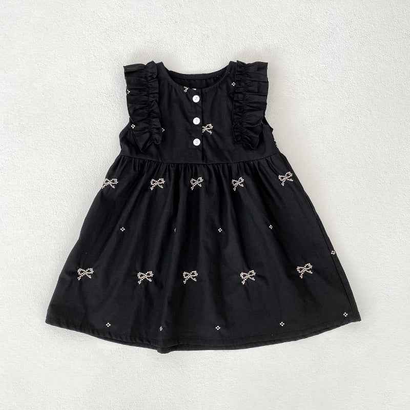 Baby Girl Embroidered Bow Dress & Romper Set