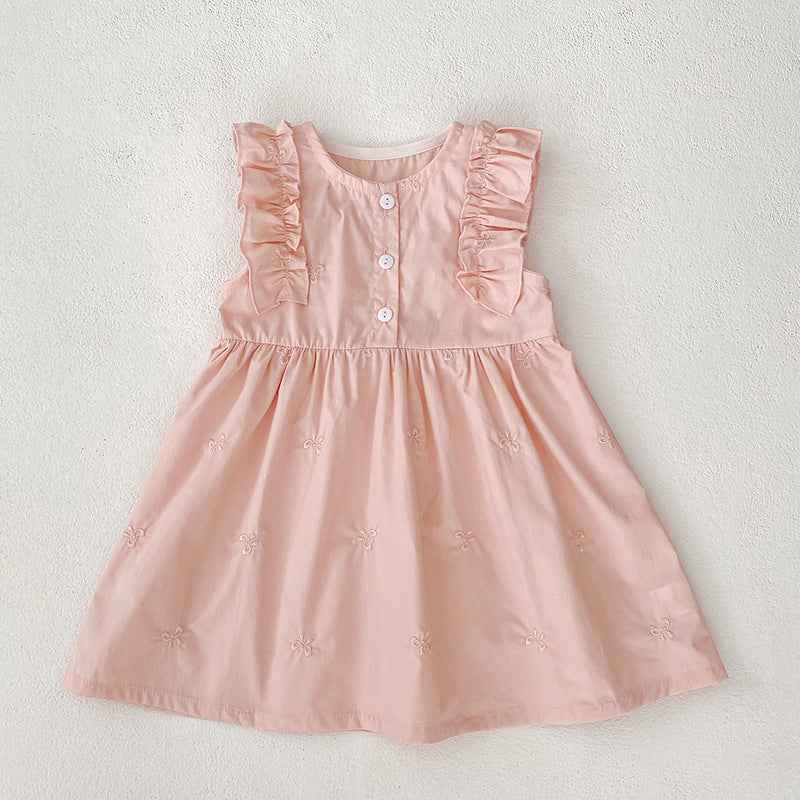Baby Girl Embroidered Bow Dress & Romper Set