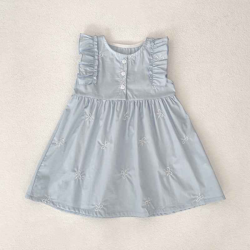 Baby Girl Embroidered Bow Dress & Romper Set