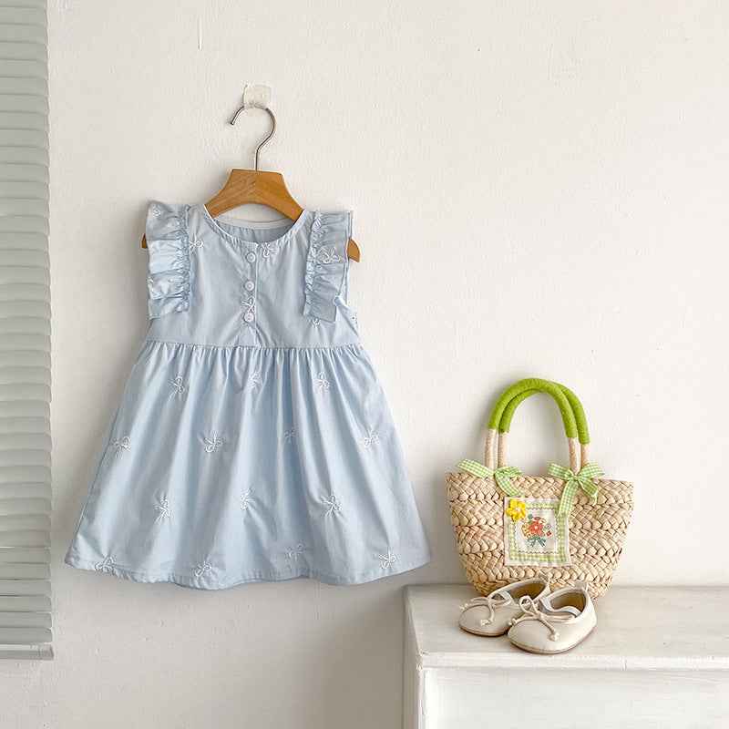 Baby Girl Embroidered Bow Dress & Romper Set