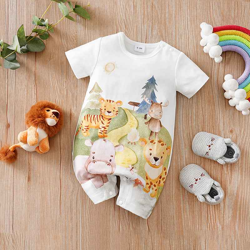 Summer Baby Animal Print Romper – Short Sleeve Newborn Jumpsuit