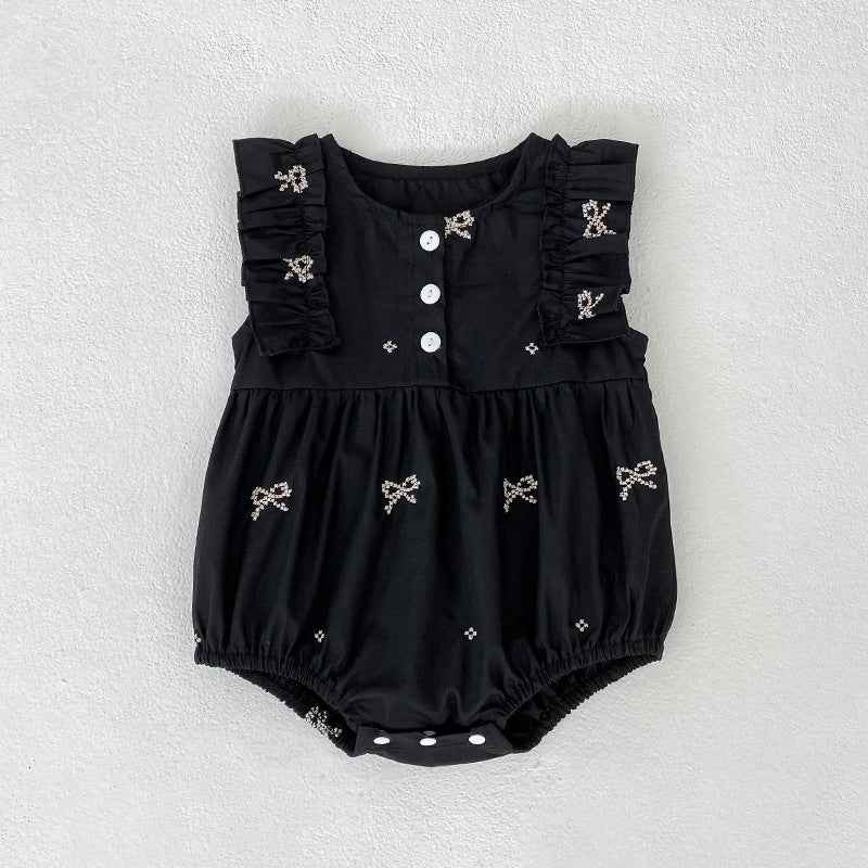 Baby Girl Embroidered Bow Dress & Romper Set