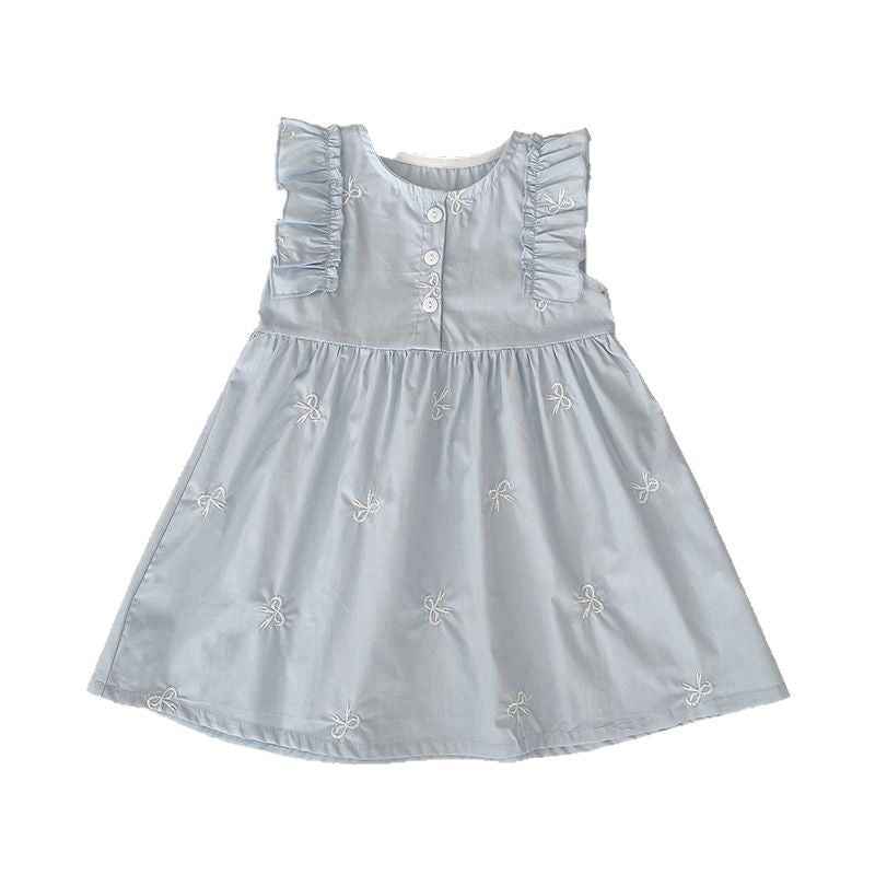 Baby Girl Embroidered Bow Dress & Romper Set