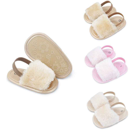 Girls’ Soft Plush Fur Slide Sandals – Comfy Casual Summer Shoes