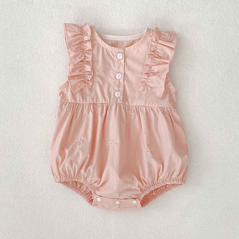 Baby Girl Embroidered Bow Dress & Romper Set