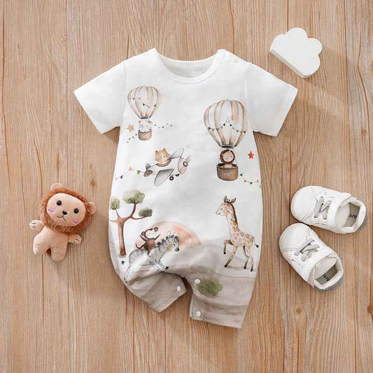 Summer Baby Animal Print Romper – Short Sleeve Newborn Jumpsuit