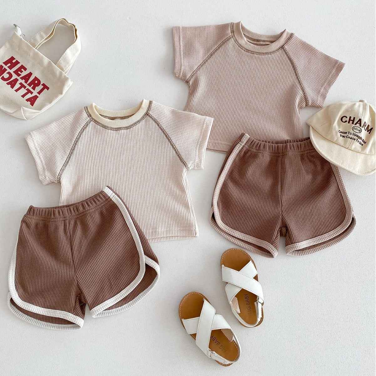 Baby Summer Waffle Knit Set – Short Sleeve Tee & Matching Shorts