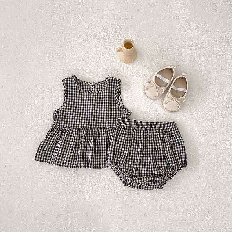 Girls' Embroidered Plaid Baby Skirt Set – Two Piece