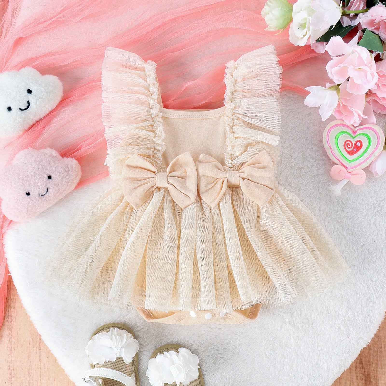 Tulle Bow Baby Dress Romper – Princess Skirt Bodysuit