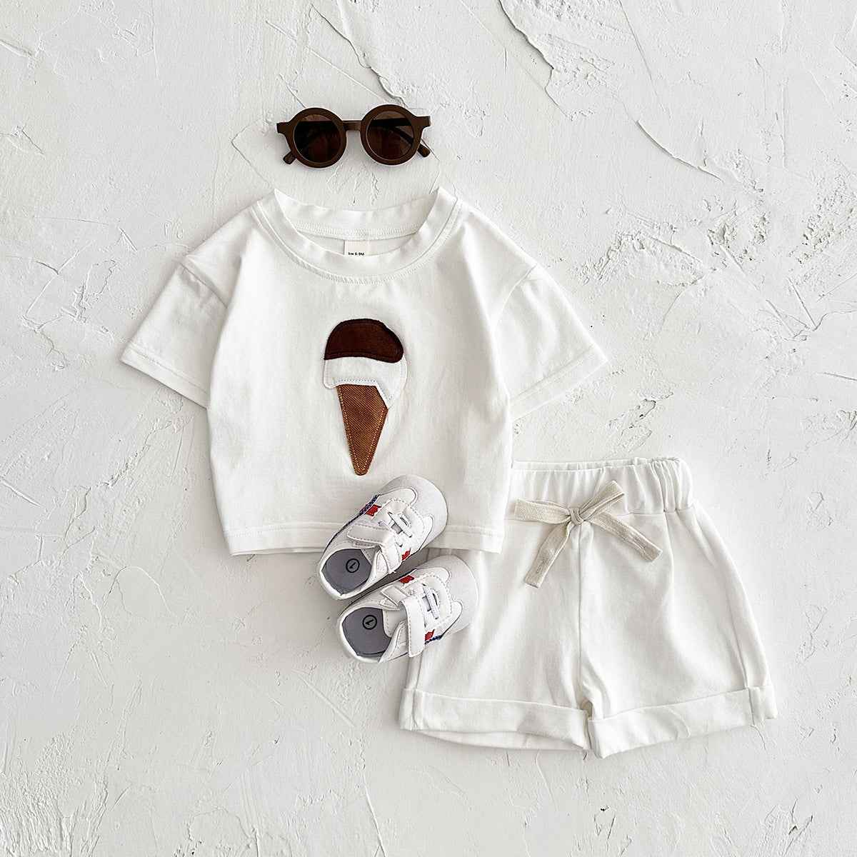 Ice Cream Patch Baby Outfit Set – 2-Piece Short Sleeve Top & Shorts