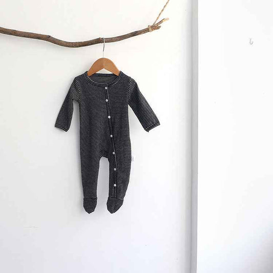 Striped Snap-Front Baby Romper – Long Sleeve Climbing Suit