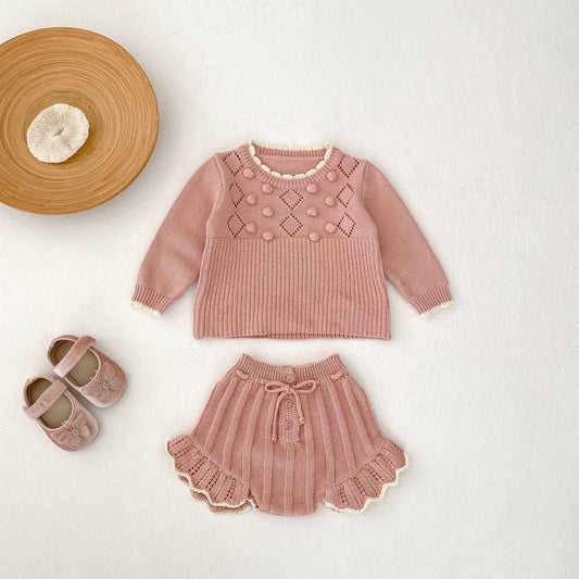 Handmade Knit Baby Set – Scalloped Sweater & Shorts