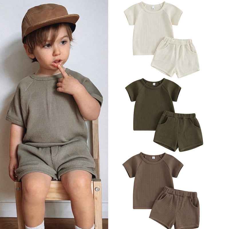 Waffle Knit Baby Outfit Set – 2-Piece Short Sleeve Top & Shorts