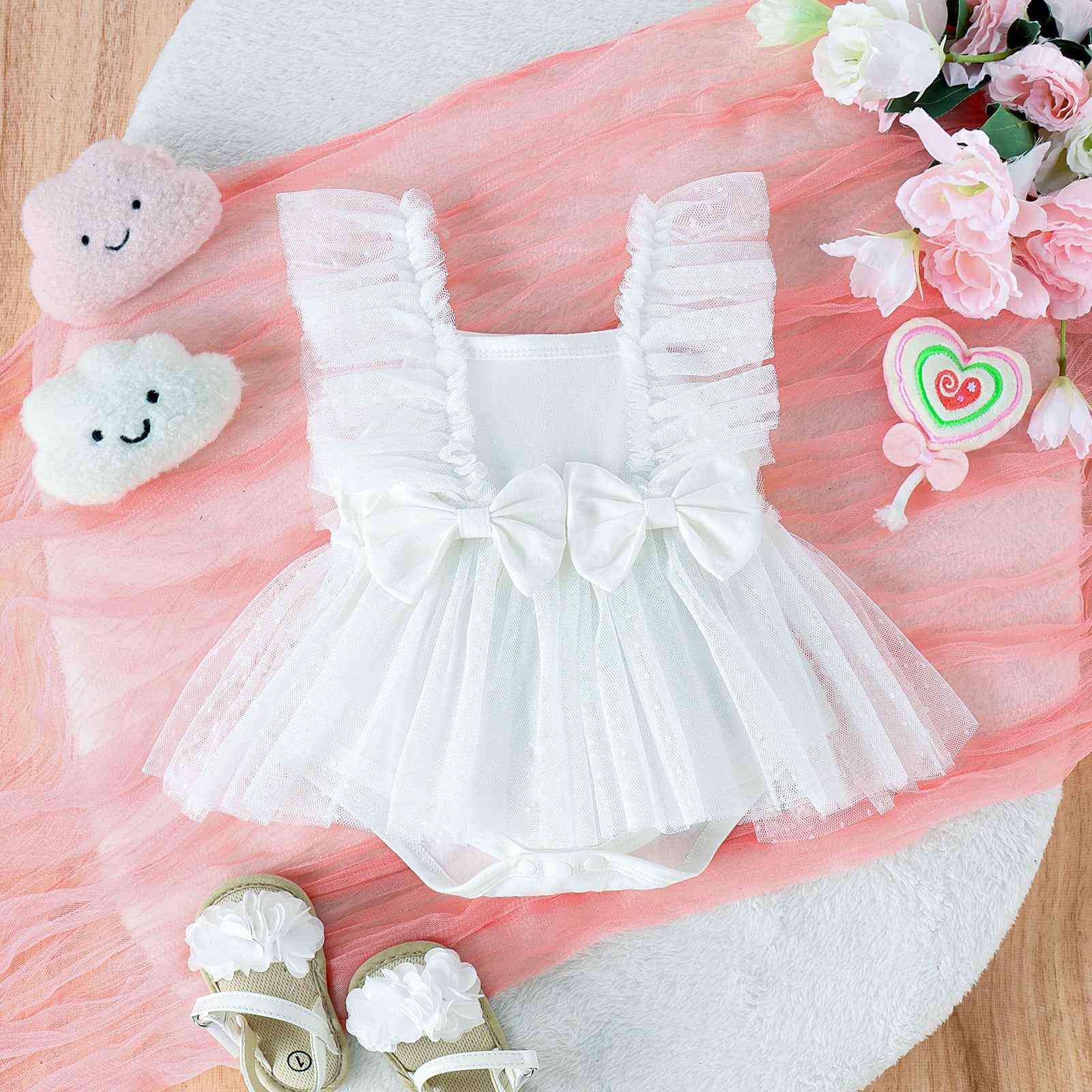 Tulle Bow Baby Dress Romper – Princess Skirt Bodysuit