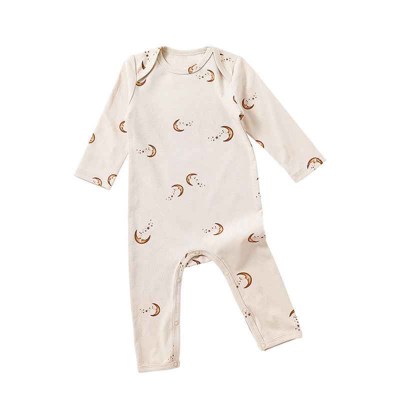 Cotton Long Sleeve Baby Romper – Moon & Dinosaur Print
