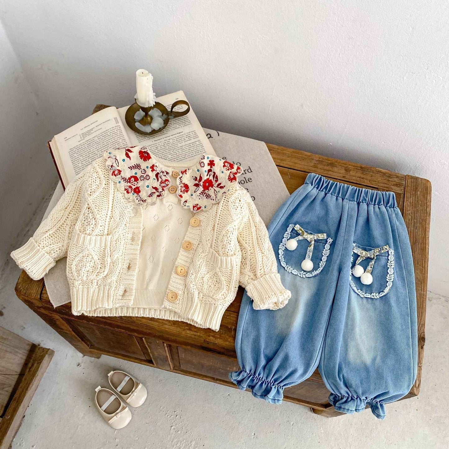 Textured Knit Baby Cardigan – Natural Cream Cotton