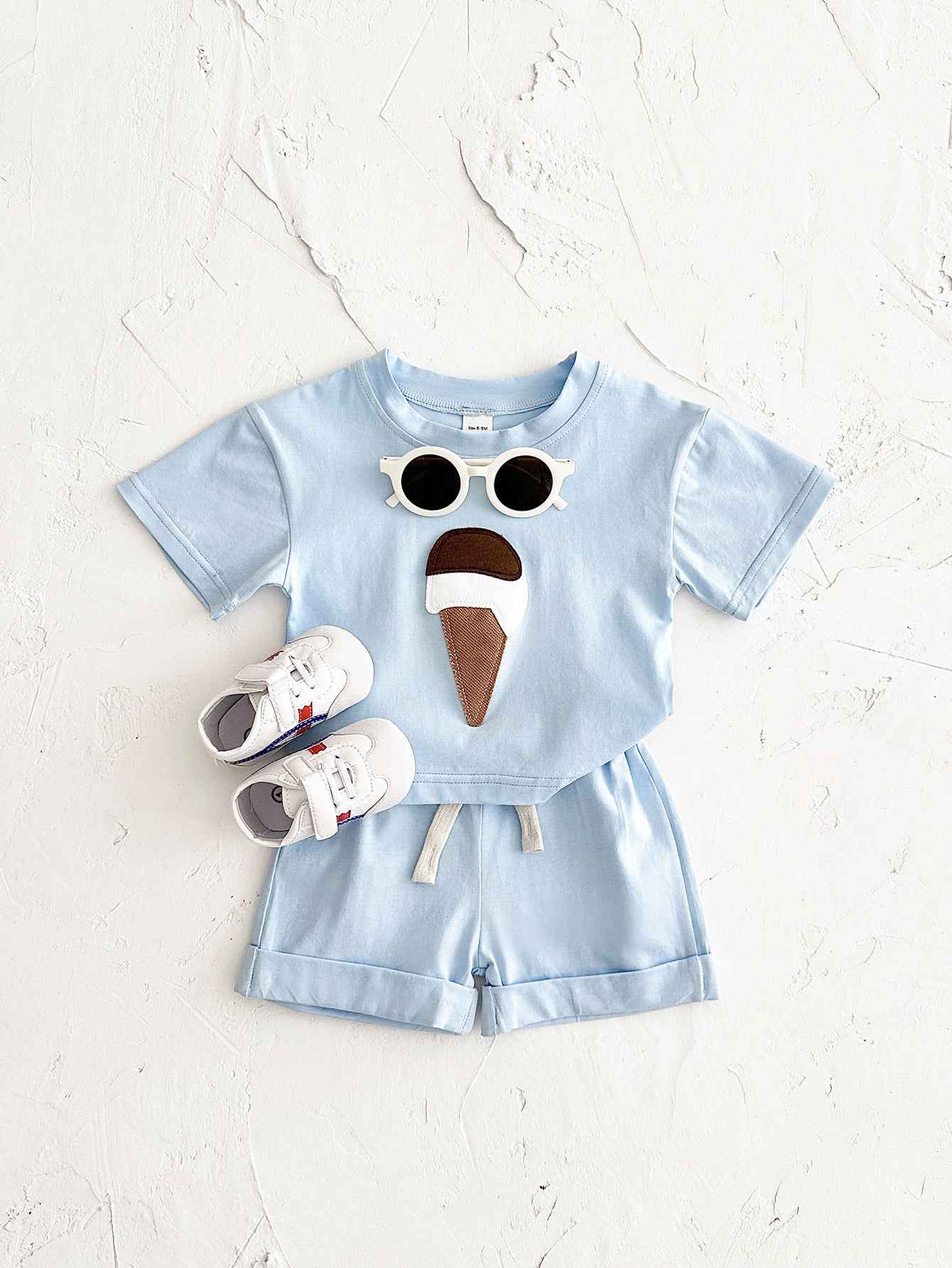 Ice Cream Patch Baby Outfit Set – 2-Piece Short Sleeve Top & Shorts