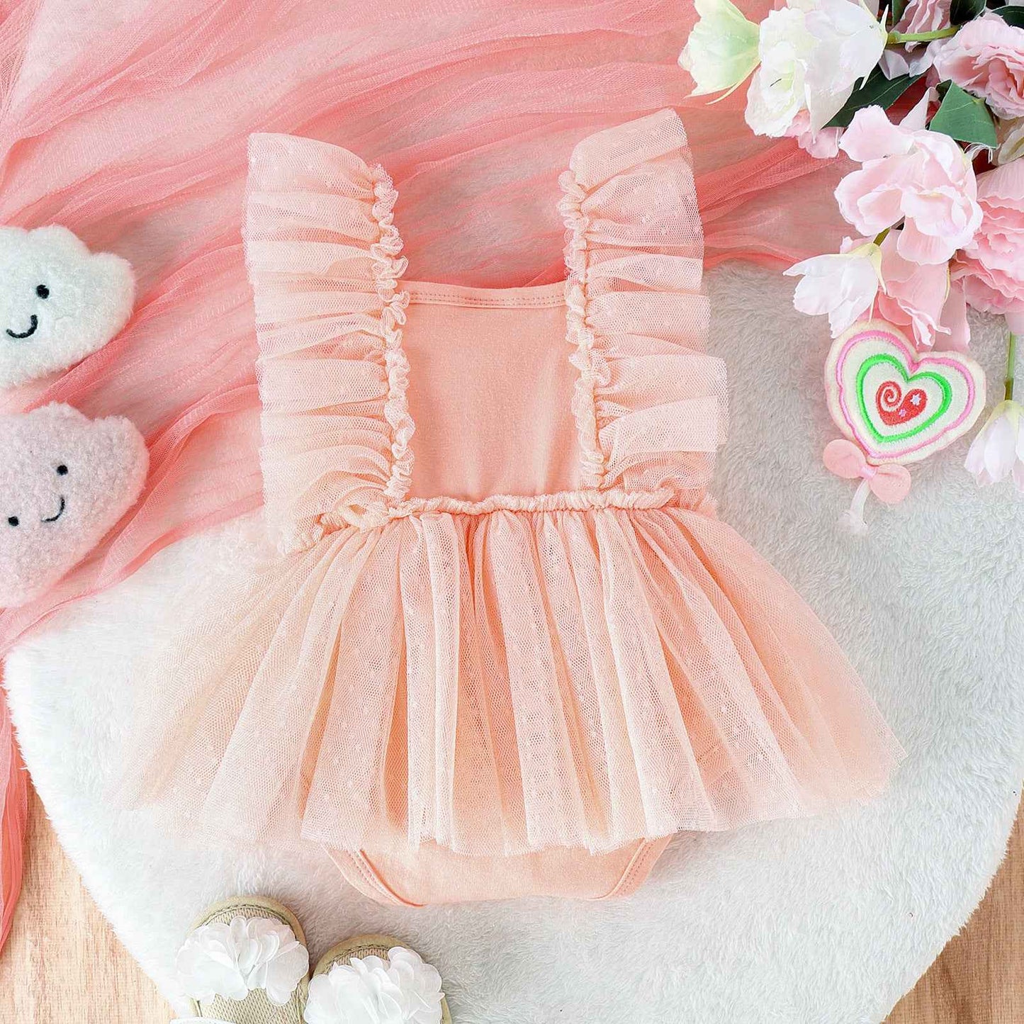 Tulle Bow Baby Dress Romper – Princess Skirt Bodysuit