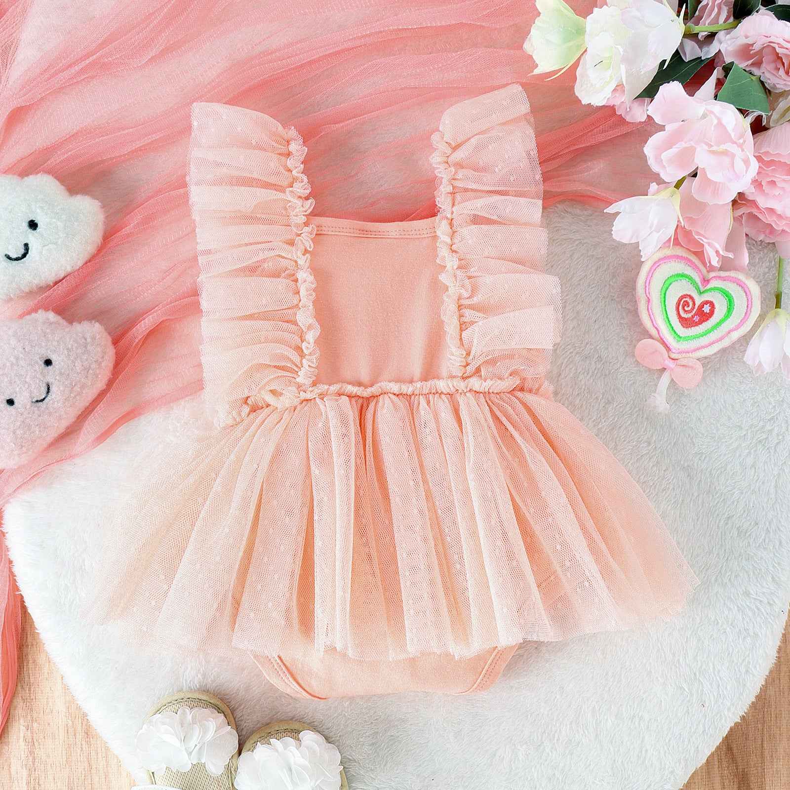 Tulle Bow Baby Dress Romper – Princess Skirt Bodysuit