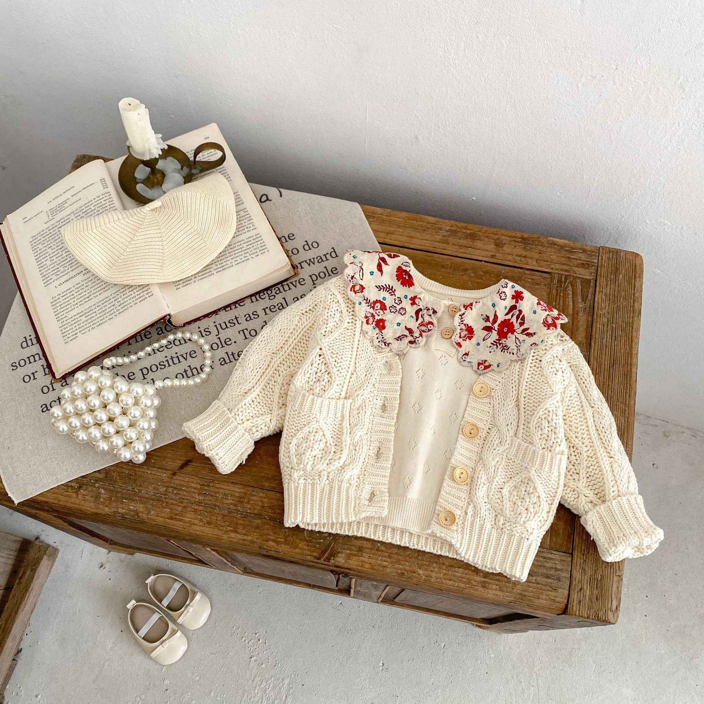 Textured Knit Baby Cardigan – Natural Cream Cotton