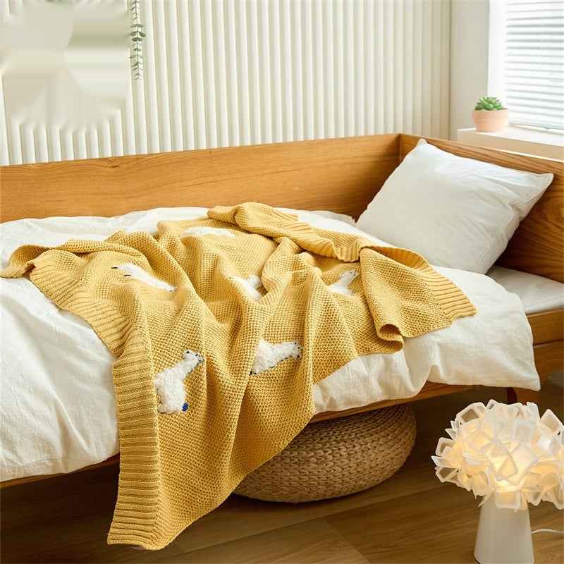 Embroidered Animal Knit Baby Blanket – Soft 3D Detail (75×100cm)