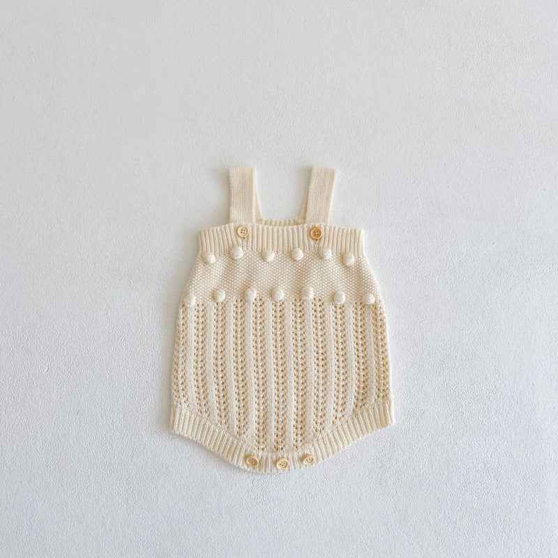 Handmade Cotton Knit Baby Set – Romper, Cardigan & Hat
