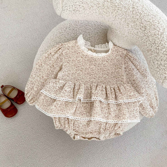 Autumn Baby Girl Double Lace Layer Long Sleeve Princess Romper