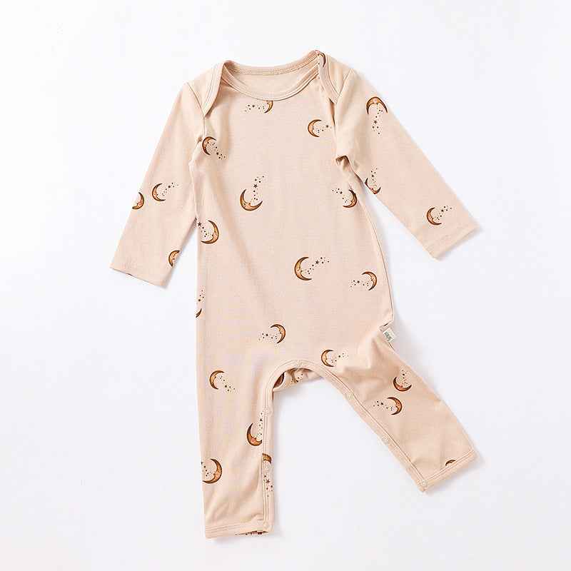 Cotton Long Sleeve Baby Romper – Moon & Dinosaur Print