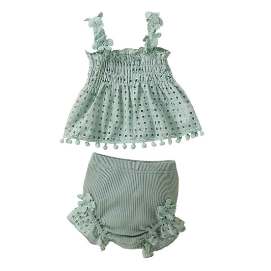 Embroidered Ruffle Baby Girl Two-Piece Set