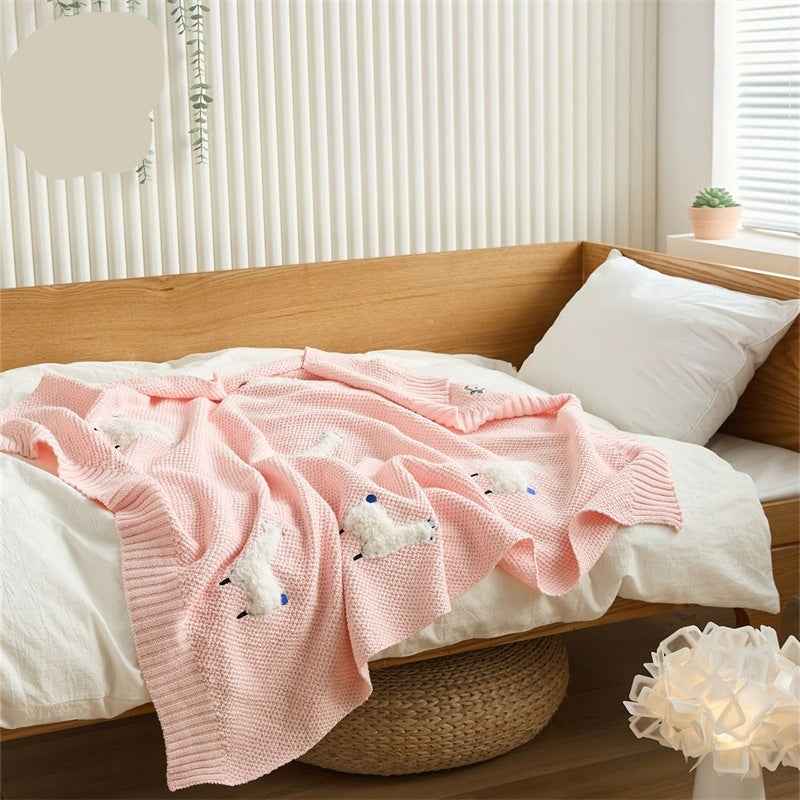 Embroidered Animal Knit Baby Blanket – Soft 3D Detail (75×100cm)
