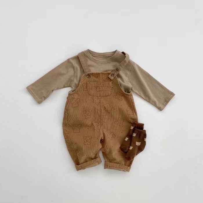 Corduroy Bear Suspender Romper – Adjustable One-Piece