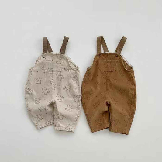 Corduroy Bear Suspender Romper – Adjustable One-Piece