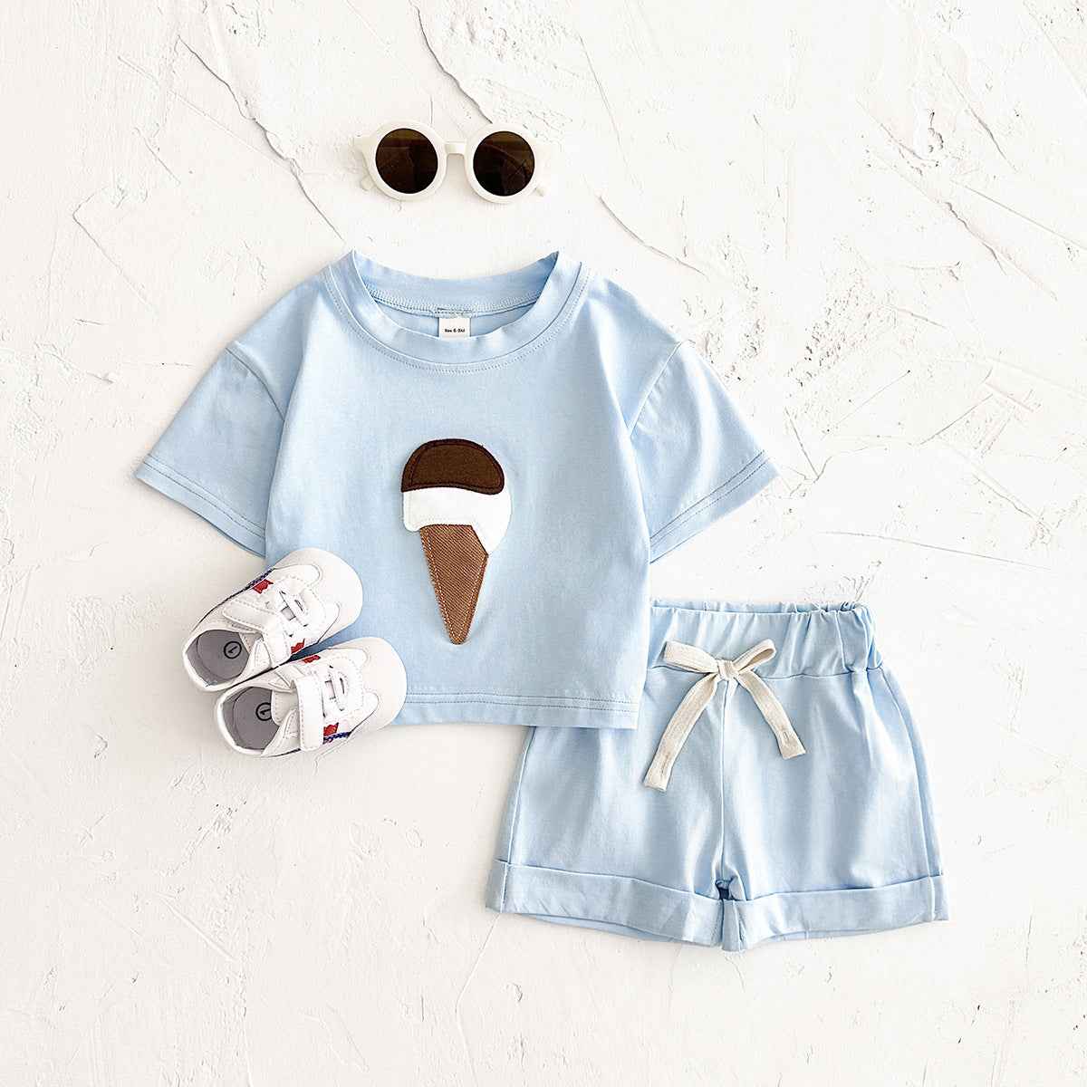 Ice Cream Patch Baby Outfit Set – 2-Piece Short Sleeve Top & Shorts