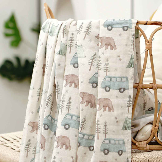 Newborn Bamboo Cotton Gauze Baby Blanket – Soft Muslin Wrap (120×110cm)