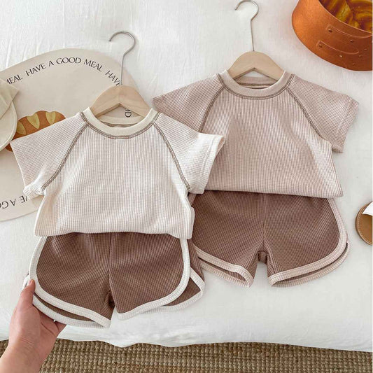 Baby Summer Waffle Knit Set – Short Sleeve Tee & Matching Shorts