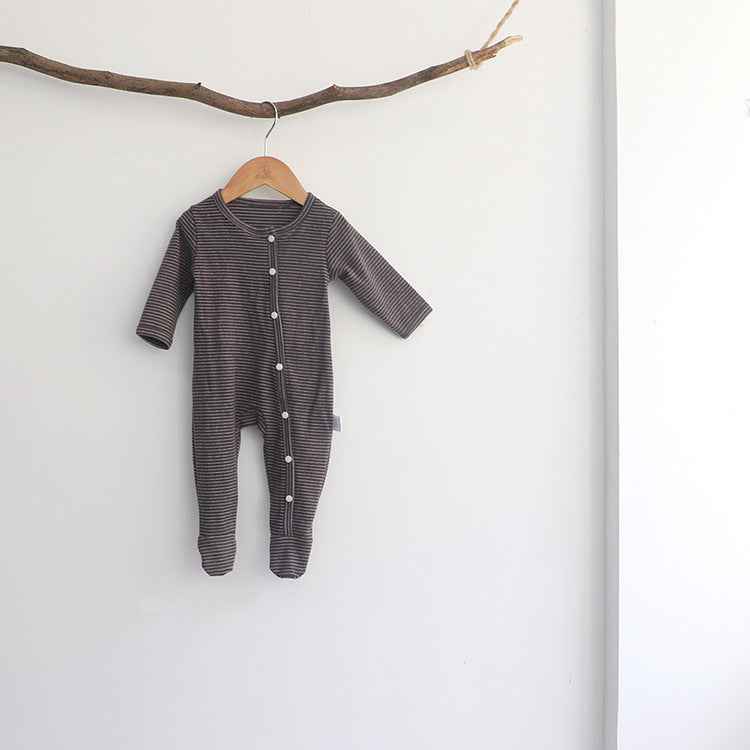 Striped Snap-Front Baby Romper – Long Sleeve Climbing Suit