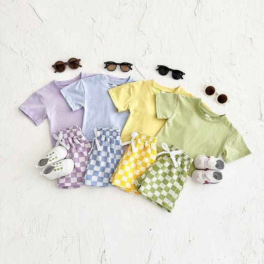 Checkerboard Baby Tee & Shorts Set – Color Pop Two-Piece