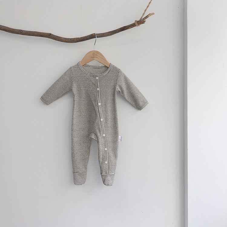 Striped Snap-Front Baby Romper – Long Sleeve Climbing Suit