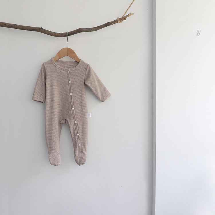 Striped Snap-Front Baby Romper – Long Sleeve Climbing Suit