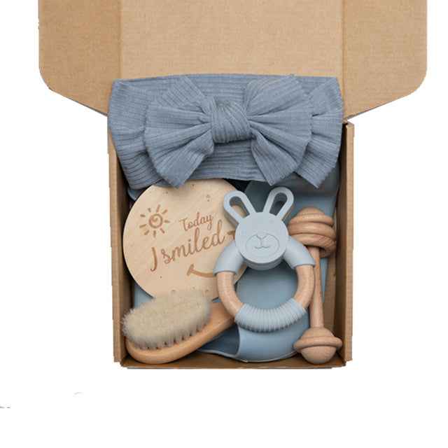 Newborn Baby Shower Gift Set – Natural Teether & Soft Accessories (6-Piece)