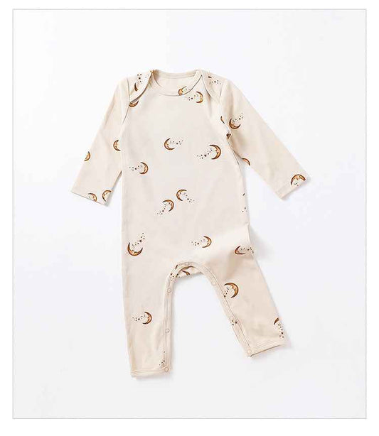 Cotton Long Sleeve Baby Romper – Moon & Dinosaur Print