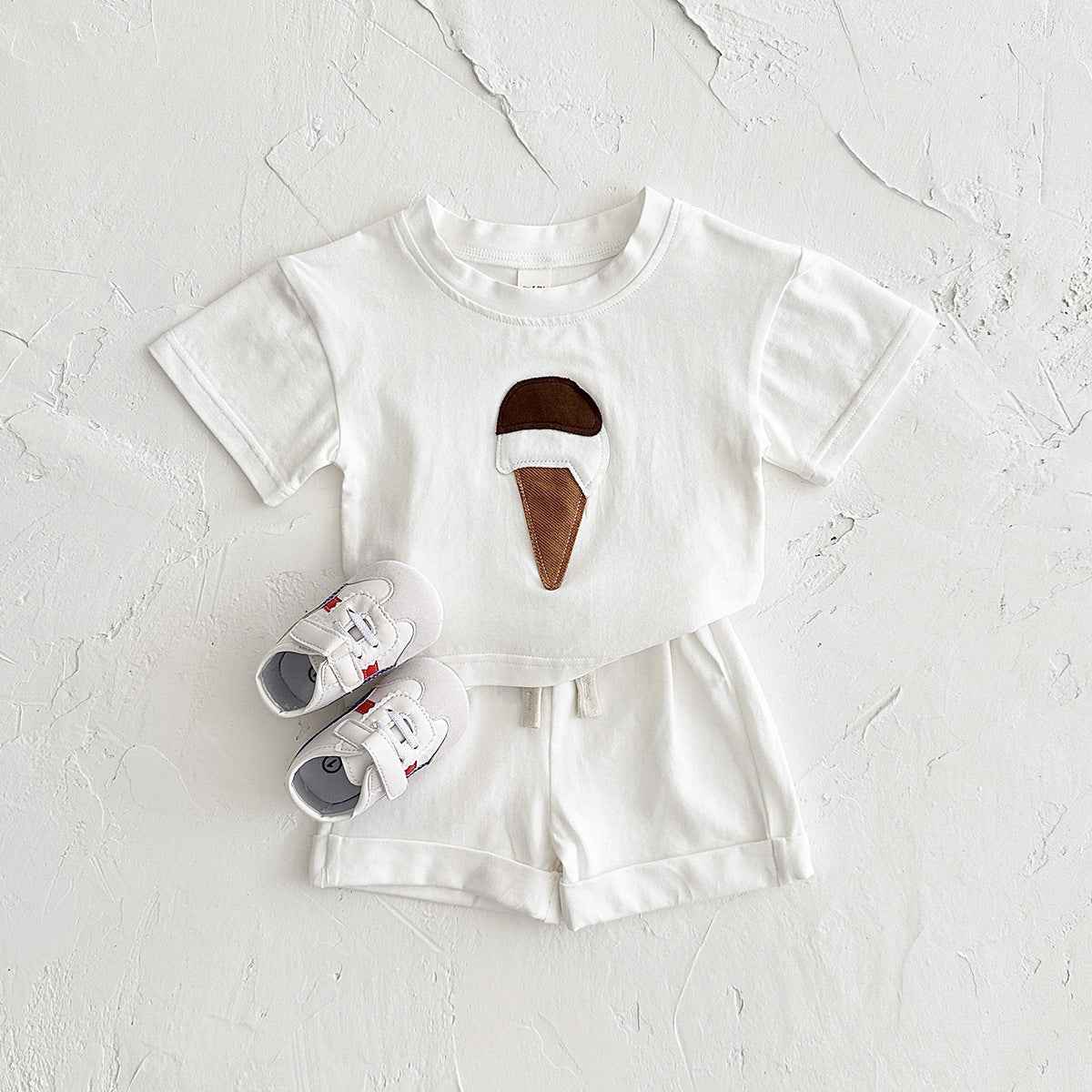 Ice Cream Patch Baby Outfit Set – 2-Piece Short Sleeve Top & Shorts