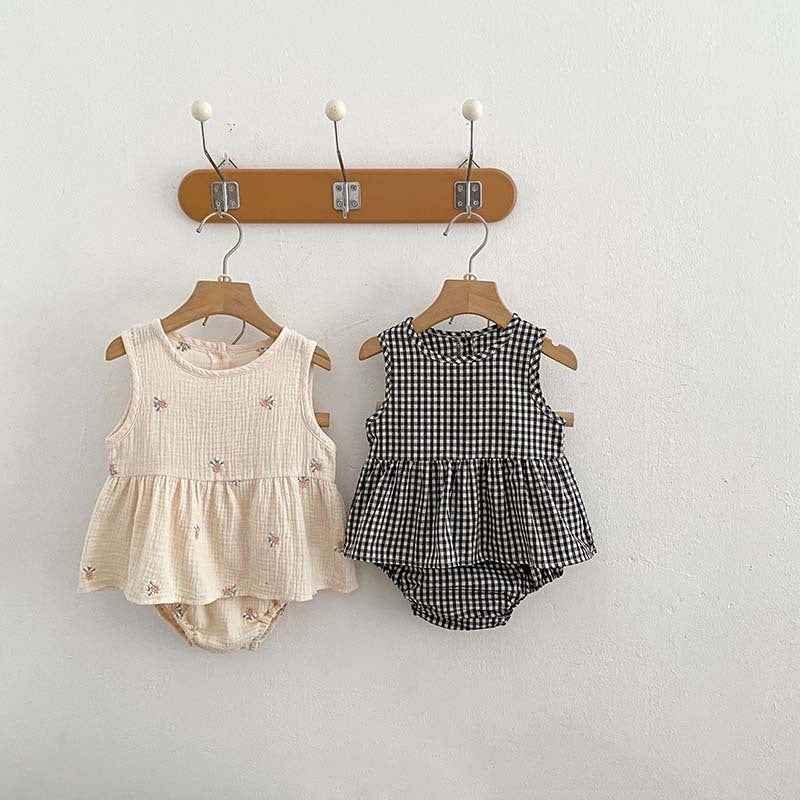 Girls' Embroidered Plaid Baby Skirt Set – Two Piece