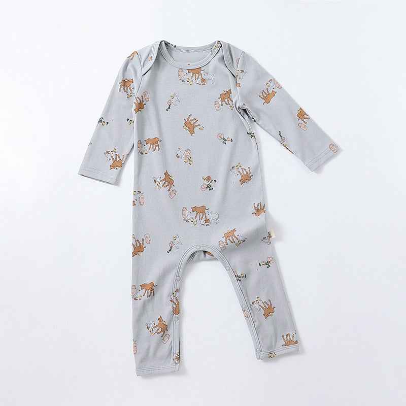 Cotton Long Sleeve Baby Romper – Moon & Dinosaur Print