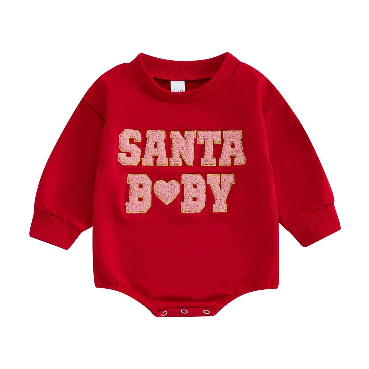 Santa Baby Fleece Baby Bodysuit – Festive Holiday Romper (Beige & Red)