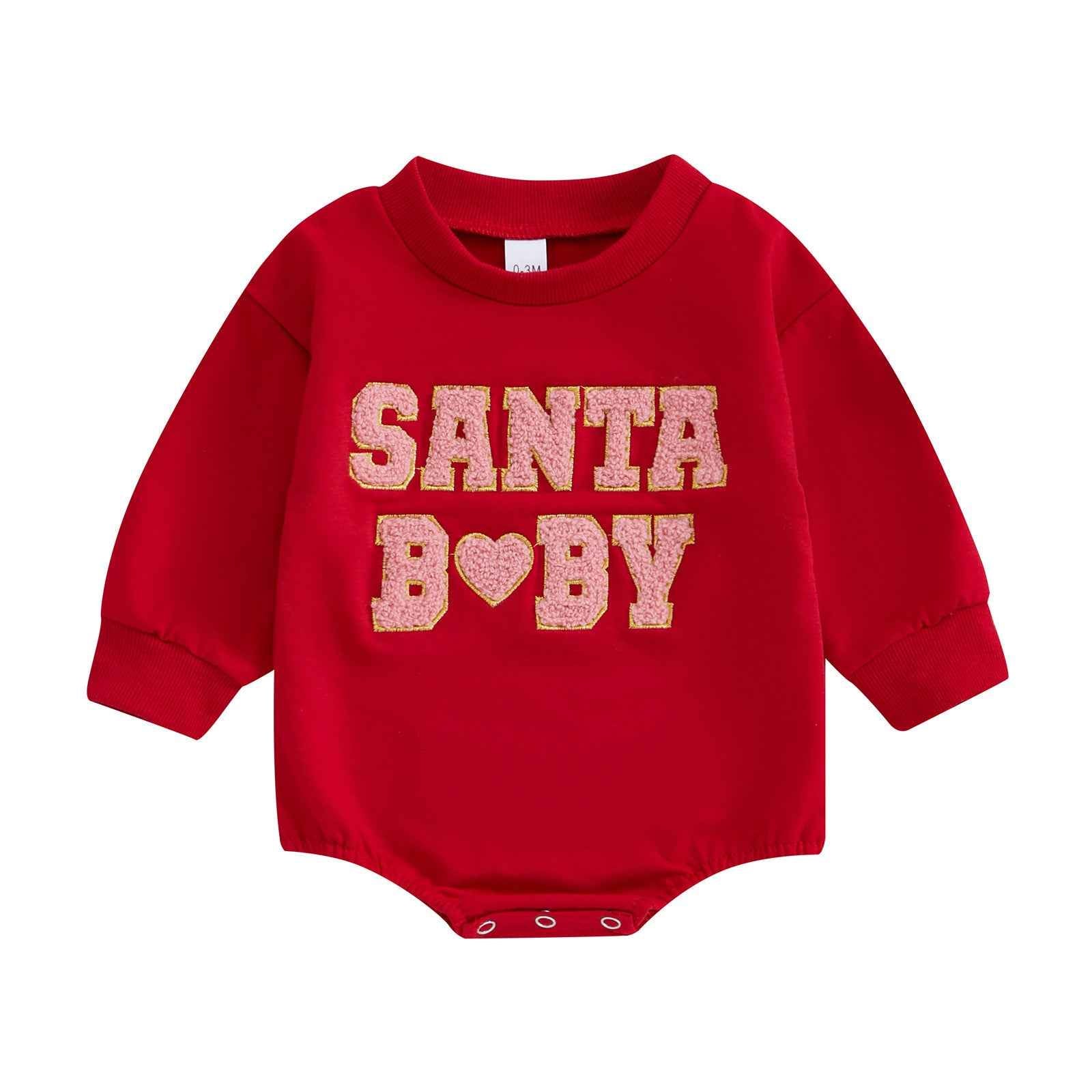 Santa Baby Fleece Baby Bodysuit – Festive Holiday Romper (Beige & Red)