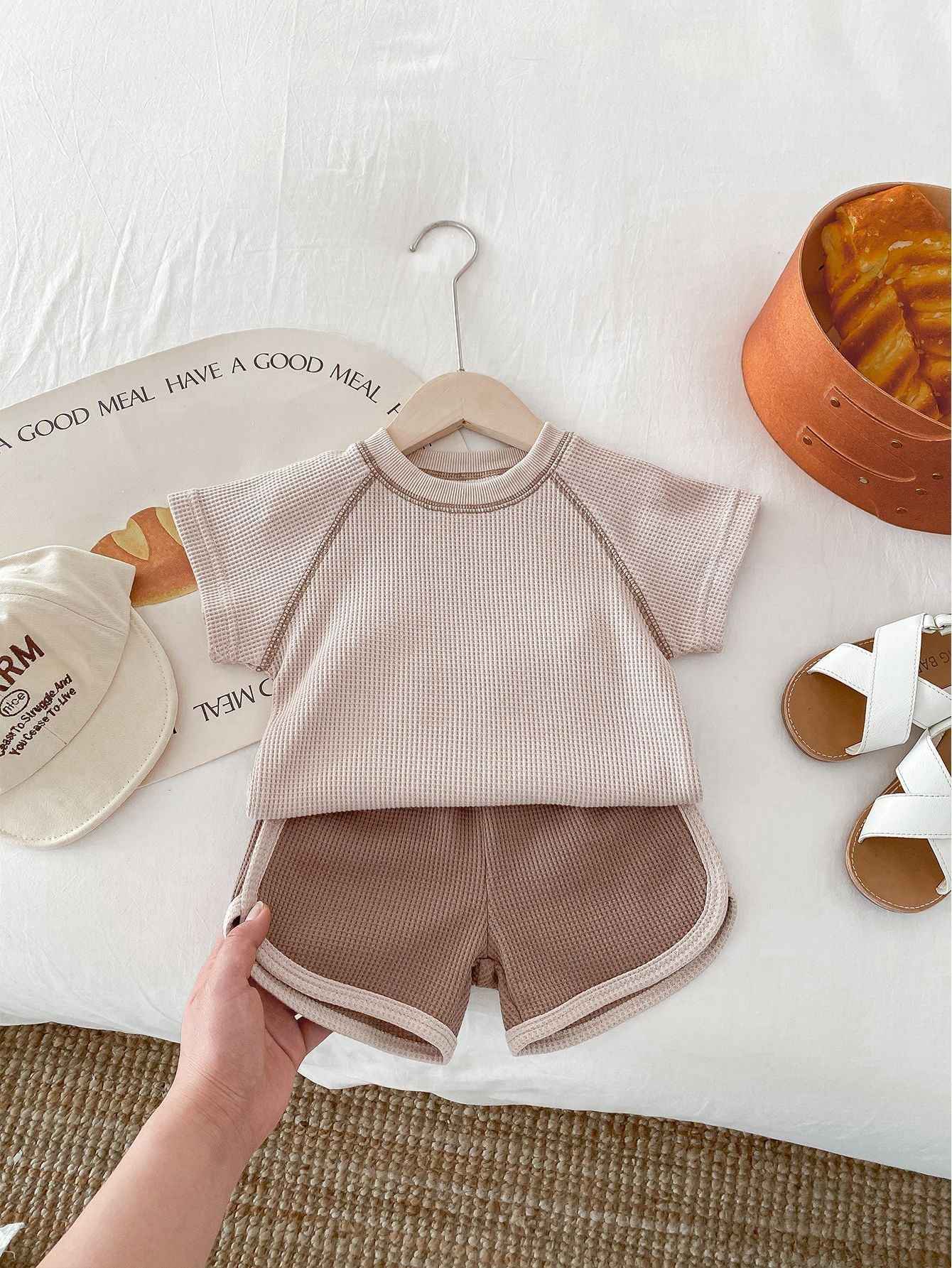 Baby Summer Waffle Knit Set – Short Sleeve Tee & Matching Shorts