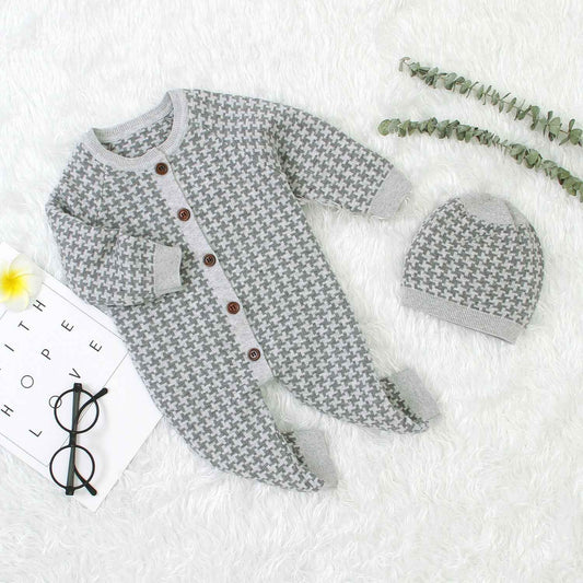 Baby Autumn Knit Set with Hat – Soft Romper & Beanie